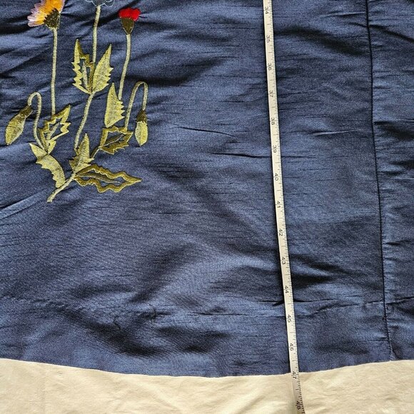 Wayward Fancies eShakti L Floral Embroidery Dupioni Midi Empire Indigo Dress - Picture 14 of 16